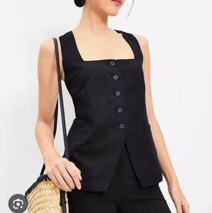 LOFT Women's Black Linen Vest - Size LP